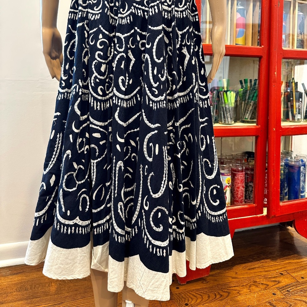 Vintage Handmade Black and Cream Swing Skirt with Silver Sequin Embellishment S